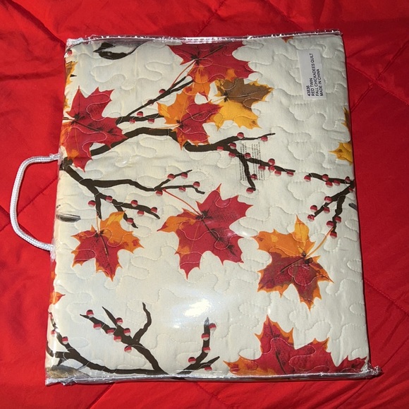 Fall Chickadees with Leaves Reversible, Twin-sized Quilt - Picture 3 of 7